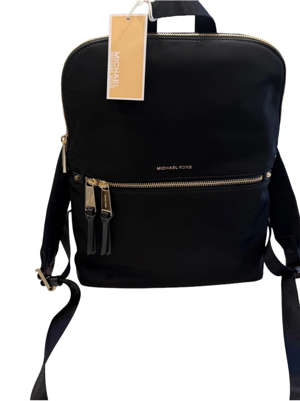 Michael Kors Backpack Polly Slim Zip Black Nylon Gold Hardware NWT 30S9GP5B8C